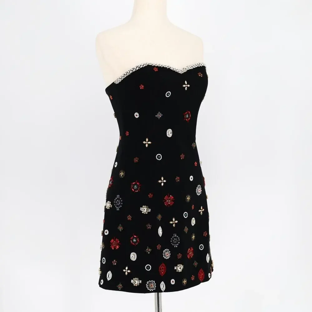 Alice and Olivia Women Black Embellished Iva Strapless Mini Dress Size US 4 - Picture 8 of 12